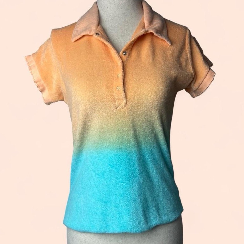 Vintage Y2K‎ Women's Ombré Terrycloth Polo Top Size Small Preppy Pastel